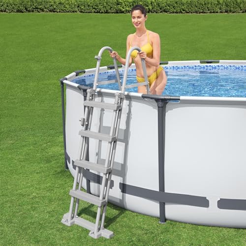 Bestway Steel Pro MAX Frame Pool Komplett-Set mit Filterpumpe Ø 427 x 122 cm, lichtgrau, rund