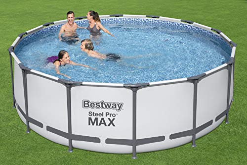 Bestway Steel Pro MAX Frame Pool Komplett-Set mit Filterpumpe Ø 427 x 122 cm, lichtgrau, rund