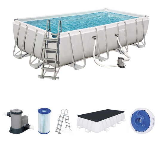 Bestway Power Steel Framepool Komplett-Set, eckig, mit Filterpumpe, Sicherheitsleiter & Abdeckplane 549 x 274 x 122 cm