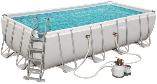 Bestway Power Steel Rectangular Frame Pool Set, viereckig 549x274x122 cm Stahlrahmenpool-Set mit Sandfilteranlage + Zubehör, grau