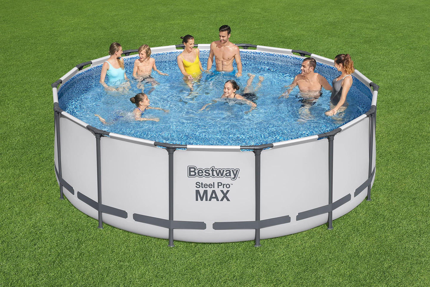 Bestway Steel Pro MAX Frame Pool Komplett-Set mit Filterpumpe Ø 427 x 122 cm, lichtgrau, rund