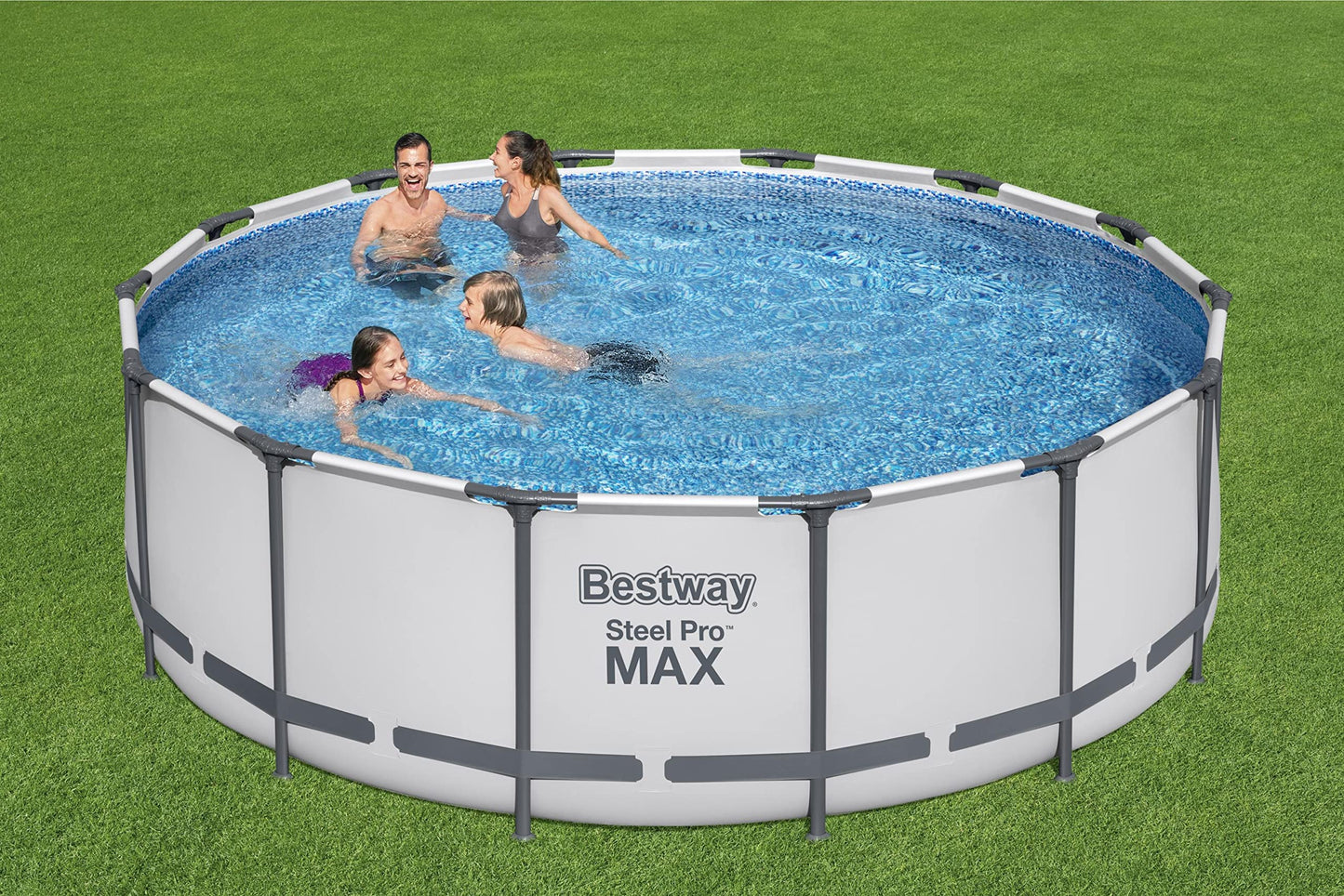 Bestway Steel Pro MAX Frame Pool Komplett-Set mit Filterpumpe Ø 427 x 122 cm, lichtgrau, rund