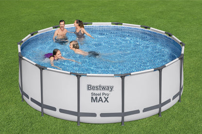 Bestway Steel Pro MAX Frame Pool Komplett-Set mit Filterpumpe Ø 427 x 122 cm, lichtgrau, rund